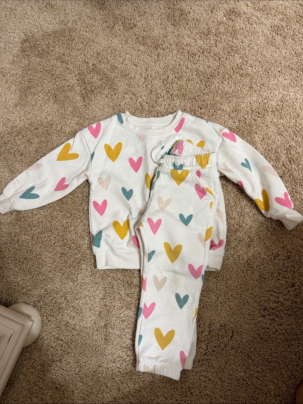 Cat & Jack White Pajama Set with Pink, Yellow & Teal Hearts